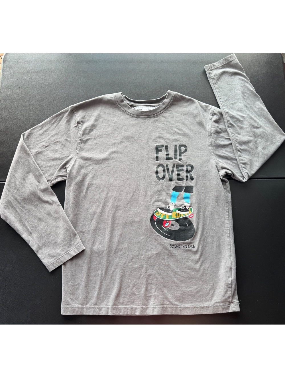 Zara Boys Graphic T Shirt 13-14 Gray Skateboard Long Sleeve Streetwear